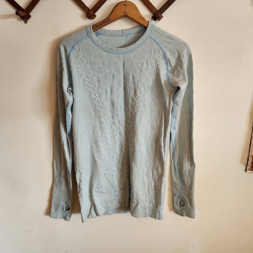 Lululemon Swiftly Long Sleeve Print Body Con Blue Medium 6